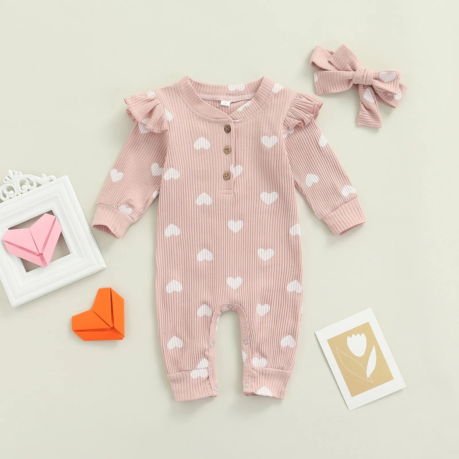 Baby Heart Print Rompers for Valentine's Day
