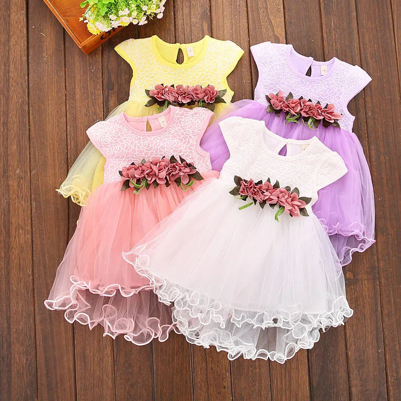 Infant Kids Baby Girl Summer Floral Tulle Sleeveless Cotton Princess Party Dress