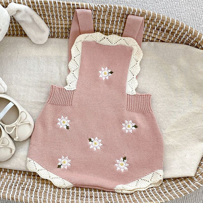 Infant Baby Girls Sleeveless Embroider Knit Jumpsuit
