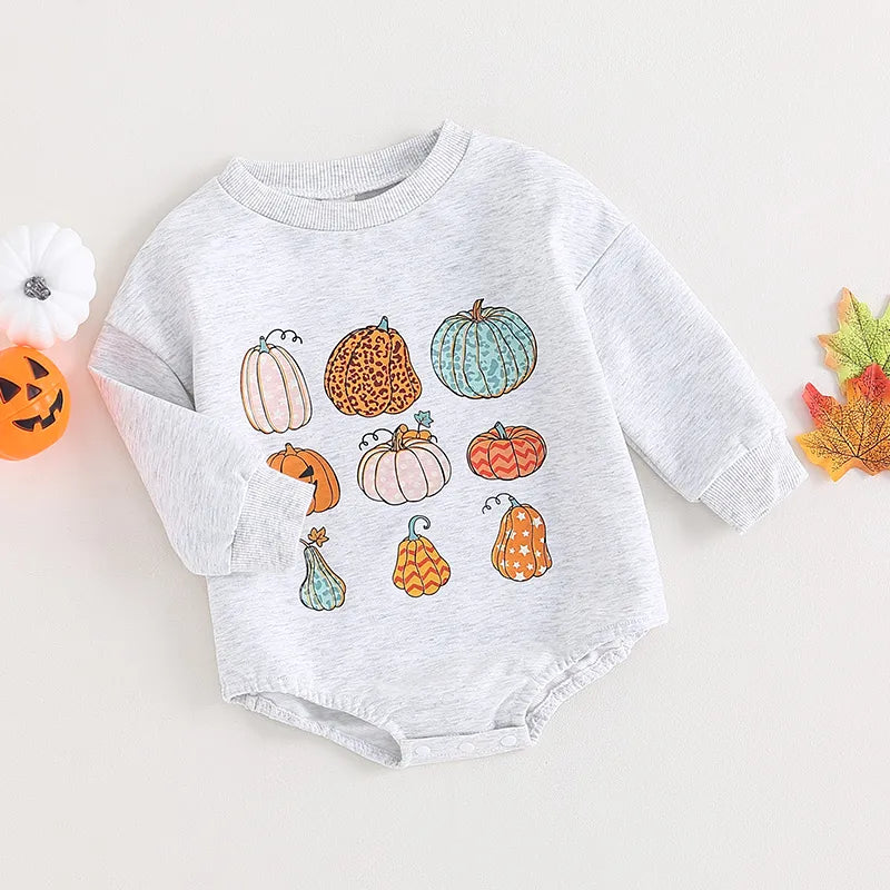 Adorable Pumpkin Print Baby Halloween Bodysuit