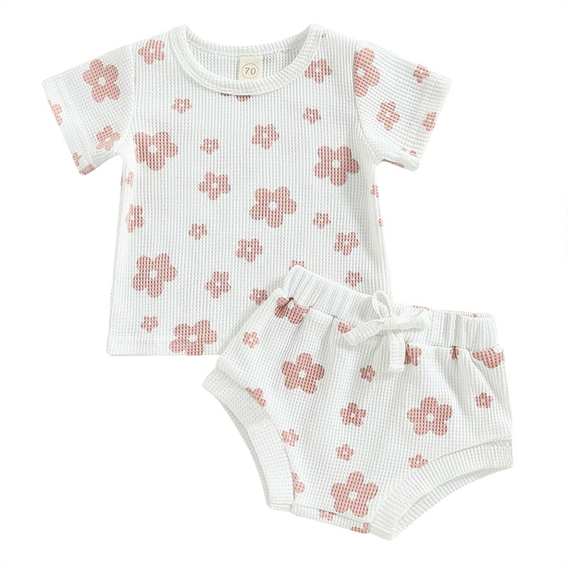 Floral Print Baby Girl Summer Outfit - Short Sleeve T-shirt & Shorts Set