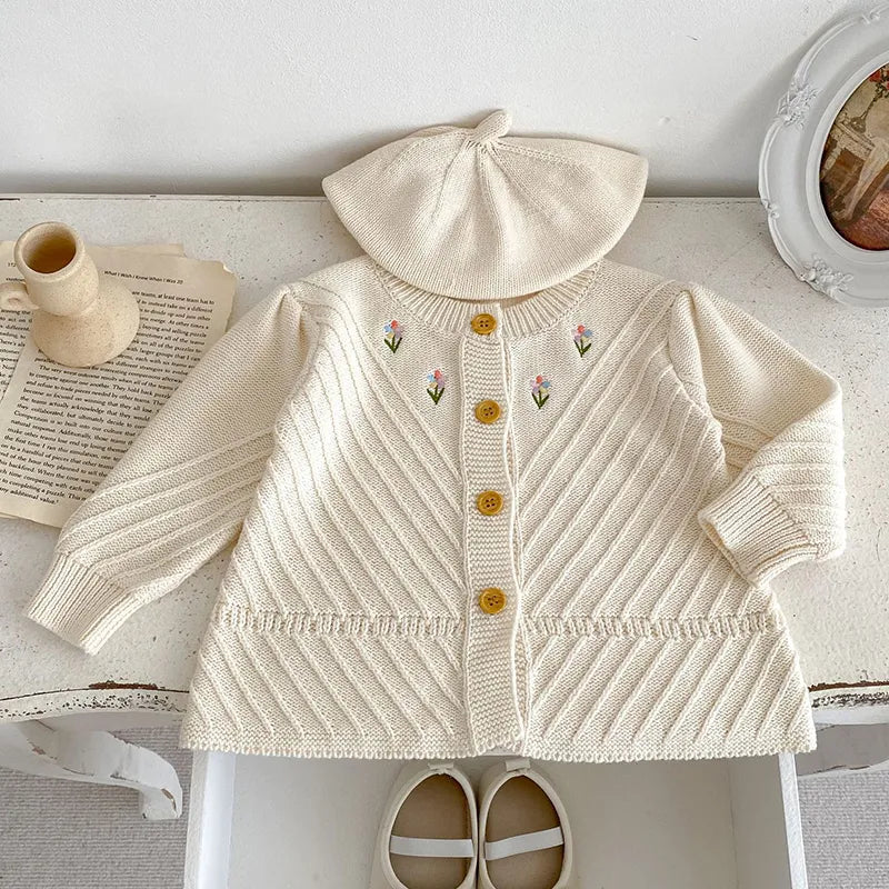 Newborn Kids Baby Girls Long Sleeve Embroider Knit Cardigan Coat