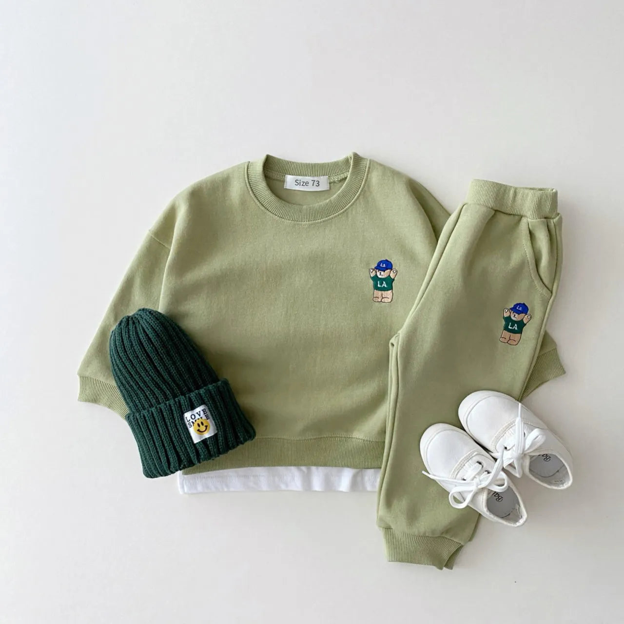 Toddler Baby Embroidered Bear Sweatshirt and Jogger Pants Set