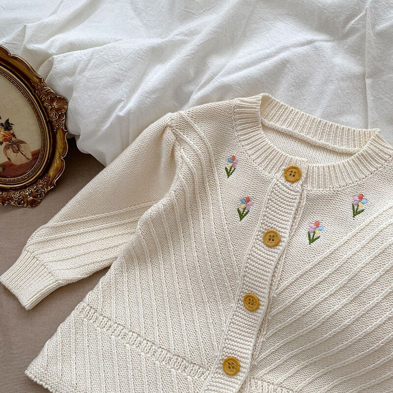 Newborn Kids Baby Girls Long Sleeve Embroider Knit Cardigan Coat
