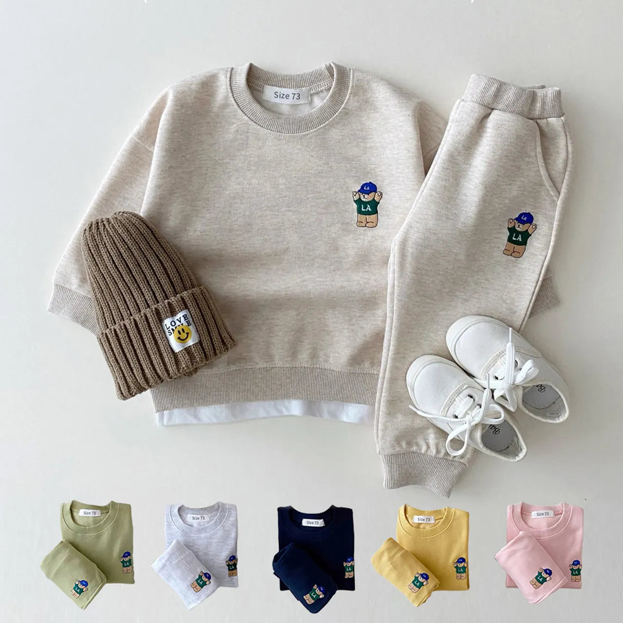 Toddler Baby Embroidered Bear Sweatshirt and Jogger Pants Set