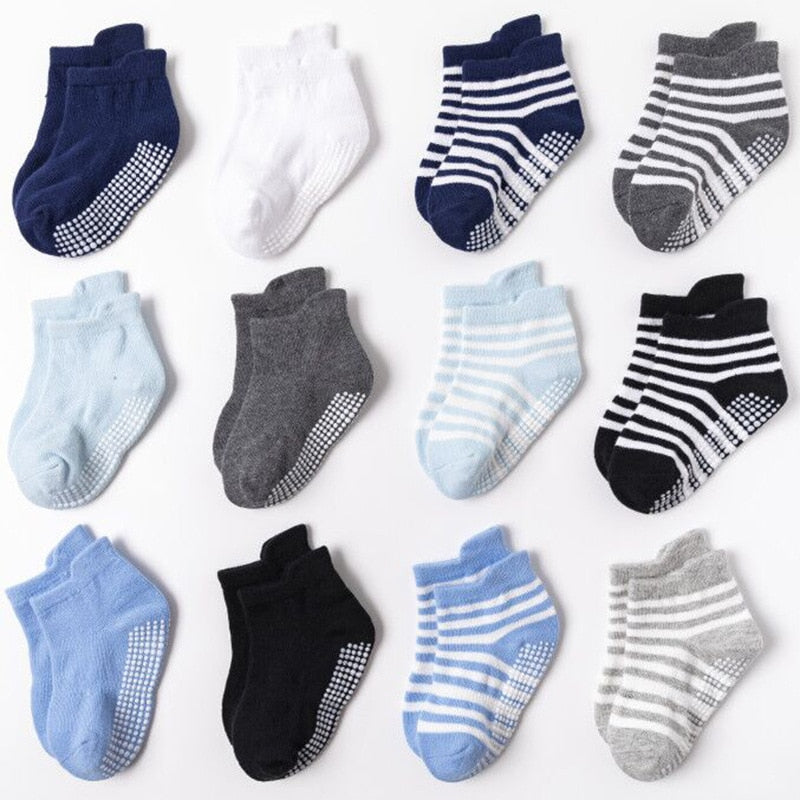 6 Pairs/lot 0 to 5 Years Anti-slip Non Skid Ankle Socks With Grips For Baby Toddler Kids Boys Girls All Seasons Cotton Socks