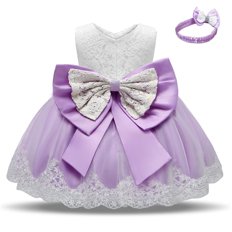 Baby Girls Lace Dress Bowknot Flower Dresses Wedding Pageant Baptism Christening Tutu Gown