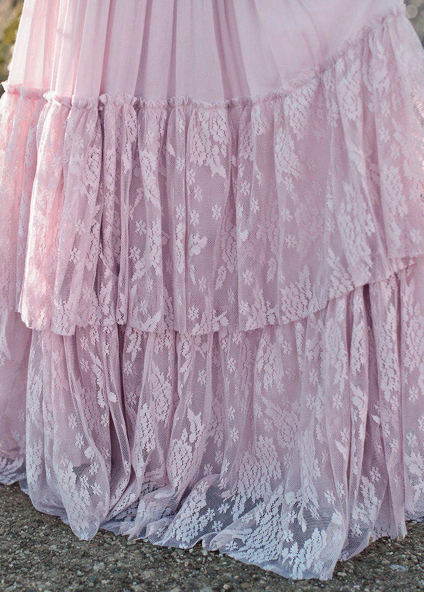 Princess Girls Lace Chiffon boho flower Long Dress (Pink) - Shoperi